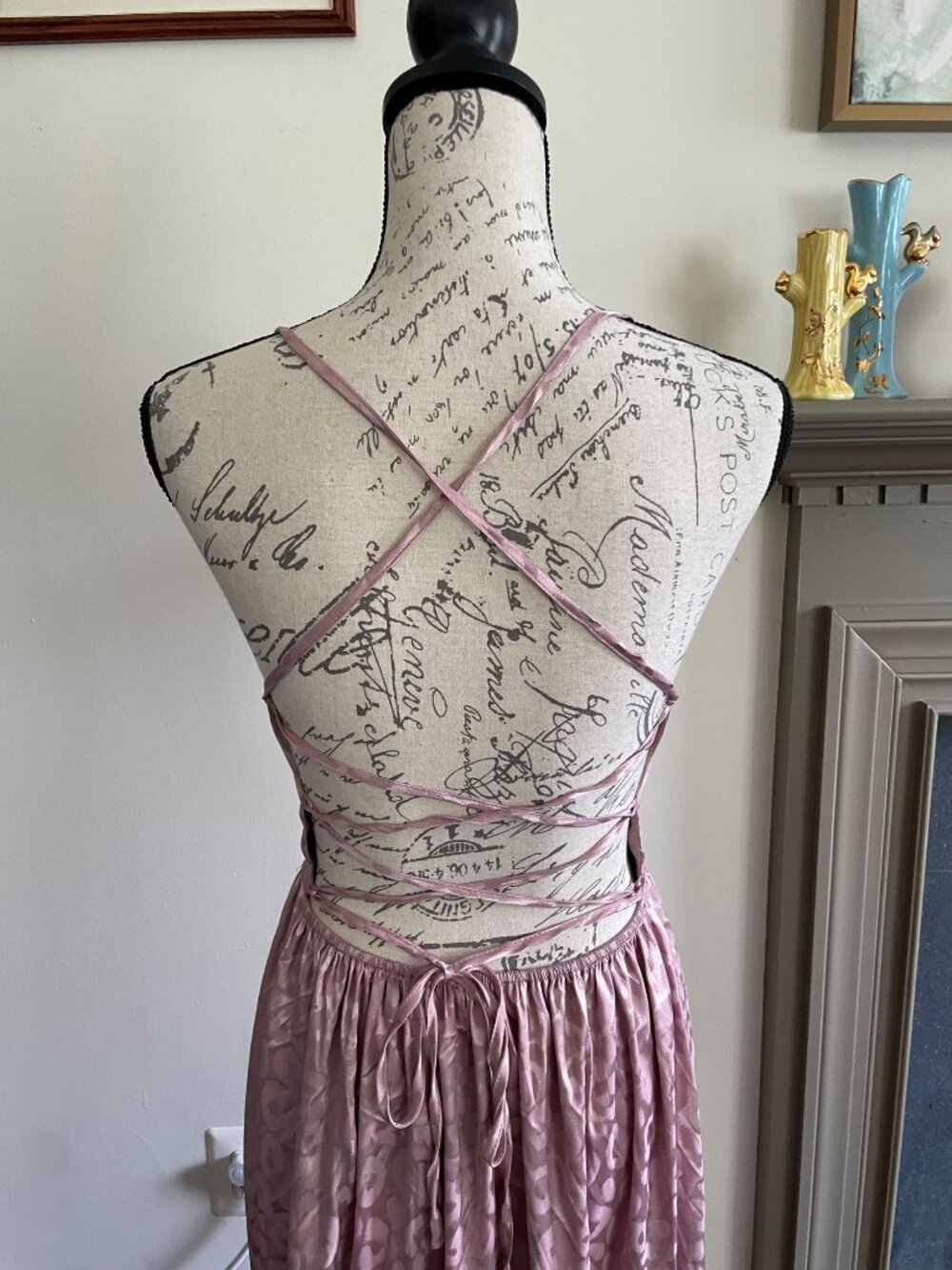 Vine & Love Dress Backless Blush Pink Maxi Length Spaghetti Strap Slit Wrap L - Picture 4 of 10